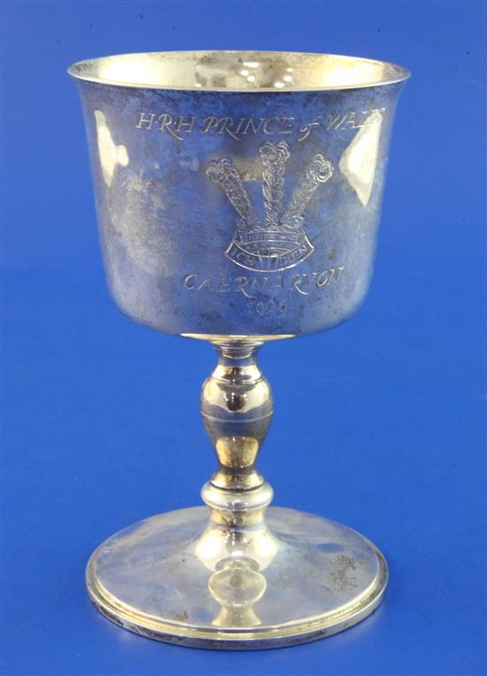 A cased late 1960s 17th century style silver goblet to commemorate the investiture of Prince Charles